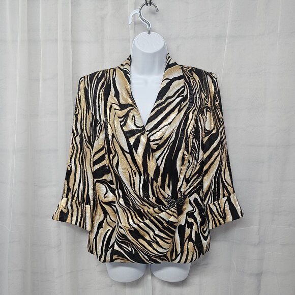 Alex Evenings Tiger Striped Jacket Evening Formal Satin Retro M - Picture 1 of 9